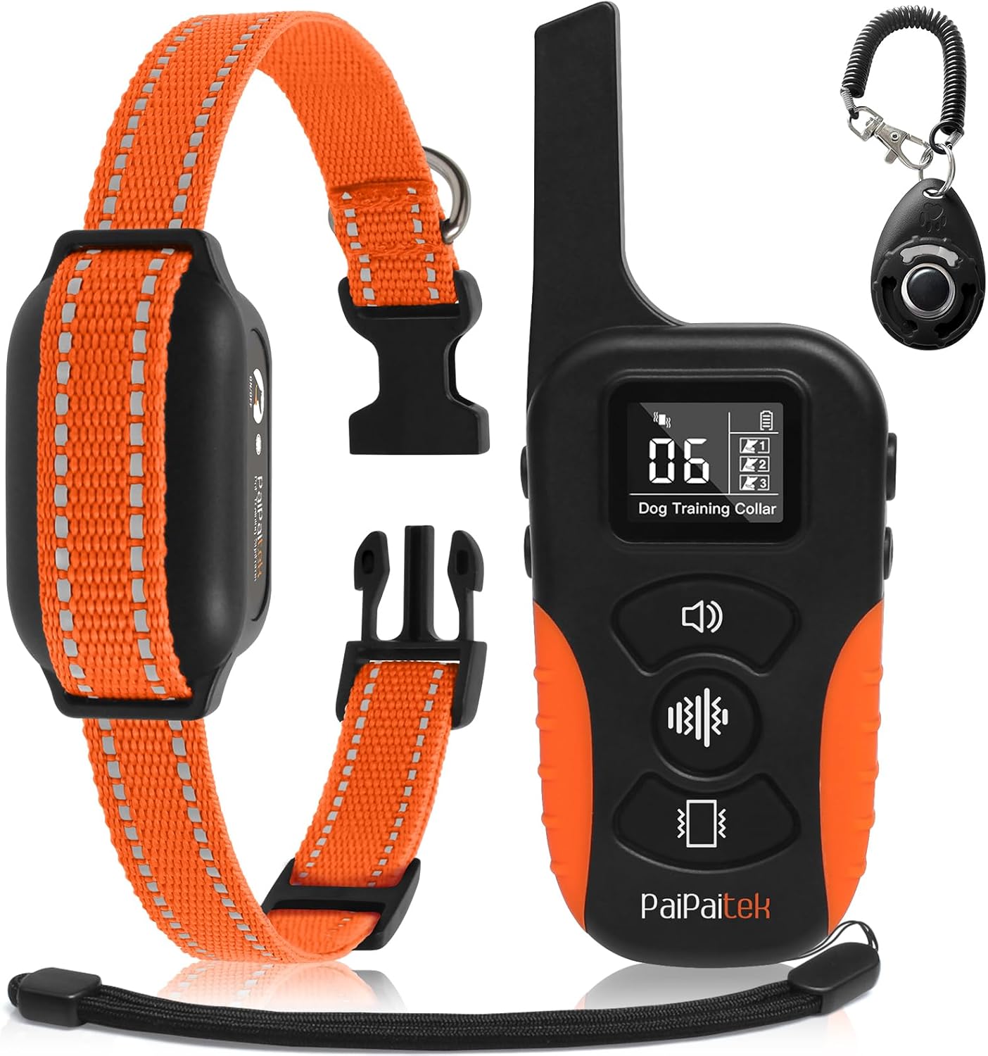 PaiPaitek Dog Vibration Collar with Controller No Shock, 3300ft Waterproof Training Dog Collar Beep and Vibrate Only, Security Lock & Rechargeable Vibrating Collar for Dogs 5-120 lbs – No Prongs