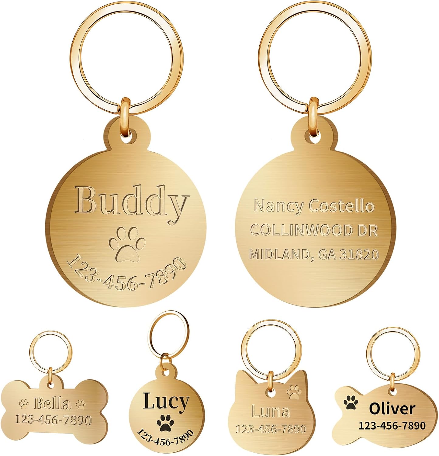 Personalized Dog Tags for Pets, Custom Solid Brass ID Tag for Dogs Cats, Deep Engraved Name Collar Tag, Durable Rust-Resistant (Round)