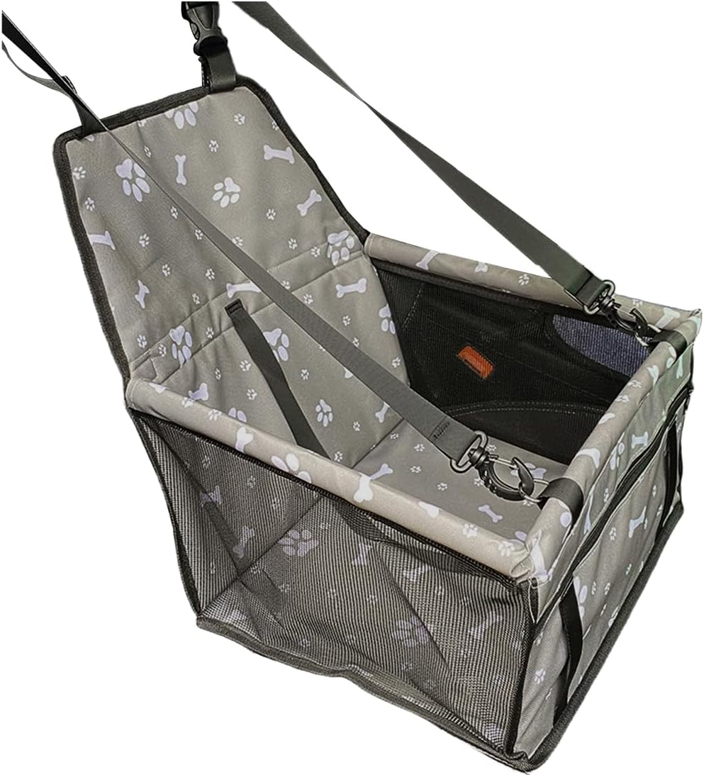 Pet Car Seat, Breathable & Waterproof Oxford Dog Car Booster Seats with Seat Belt and Mesh Window, Portable Foldable Travel Look Out Bag for Small Medium Dogs & Cats (Grey, 1PC)