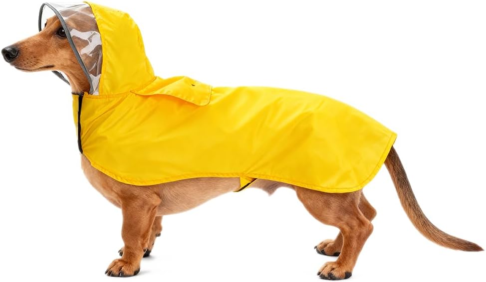 Pet Raincoat Packable Hooded Dog Rain Jacket Reflective Strips Lightweight Adjustable Poncho for Small Medium Large Dogs Yellow XS