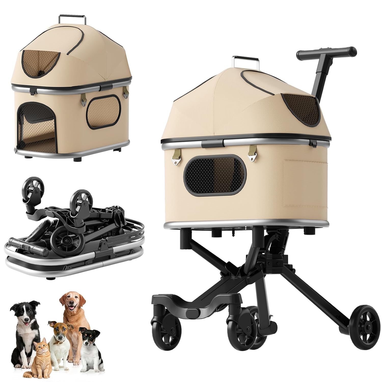 Pet Stroller with 4 Wheels,Dog Stroller for Small Medium Dogs and Cat,(Up to 45 lbs) Magnesium Alloy,Collapsible,3 in 1 Multifunctional,Lite Removable Pet Carrier with Breathable Mesh Cover.