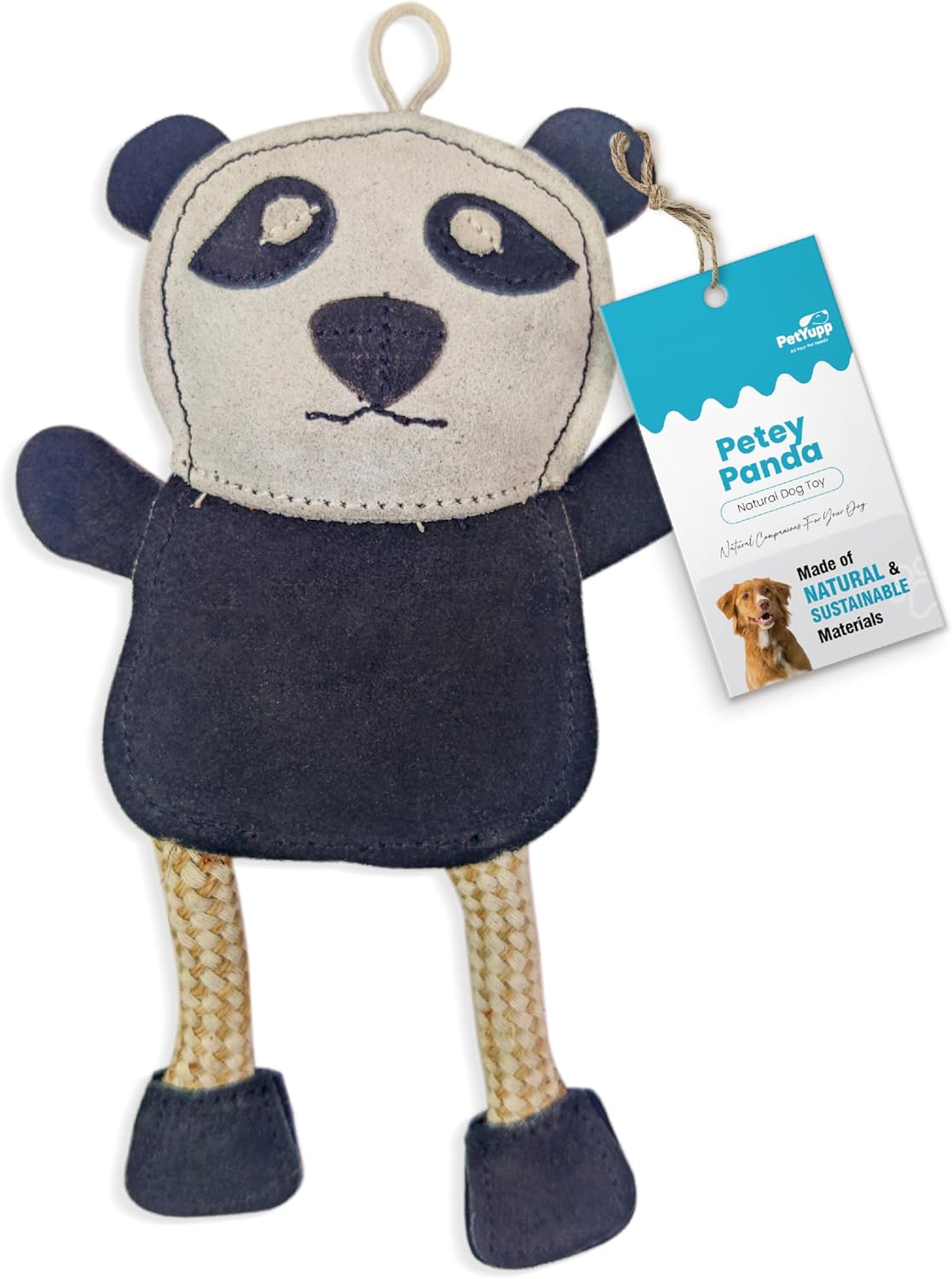 Petey Panda – Leather Dog Toy with Coconut Fiber Filling for Small Dogs & Puppies – Natural, Colorful & Durable Chew Toy for Light Chewers – Perfect for Chewing, Tug-of-War, and Dental Health