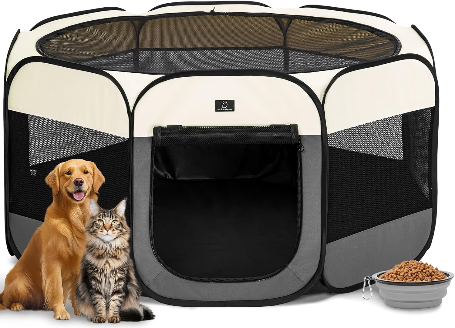 Portable Indoor Dog Playpen for Small Dogs & Puppies by A 4 Pet – 50.39″ Pop-Up Soft Puppy Playpens with Bowl, Waterproof Floor, Calm Safe Space for Home, Travel & Daily Use