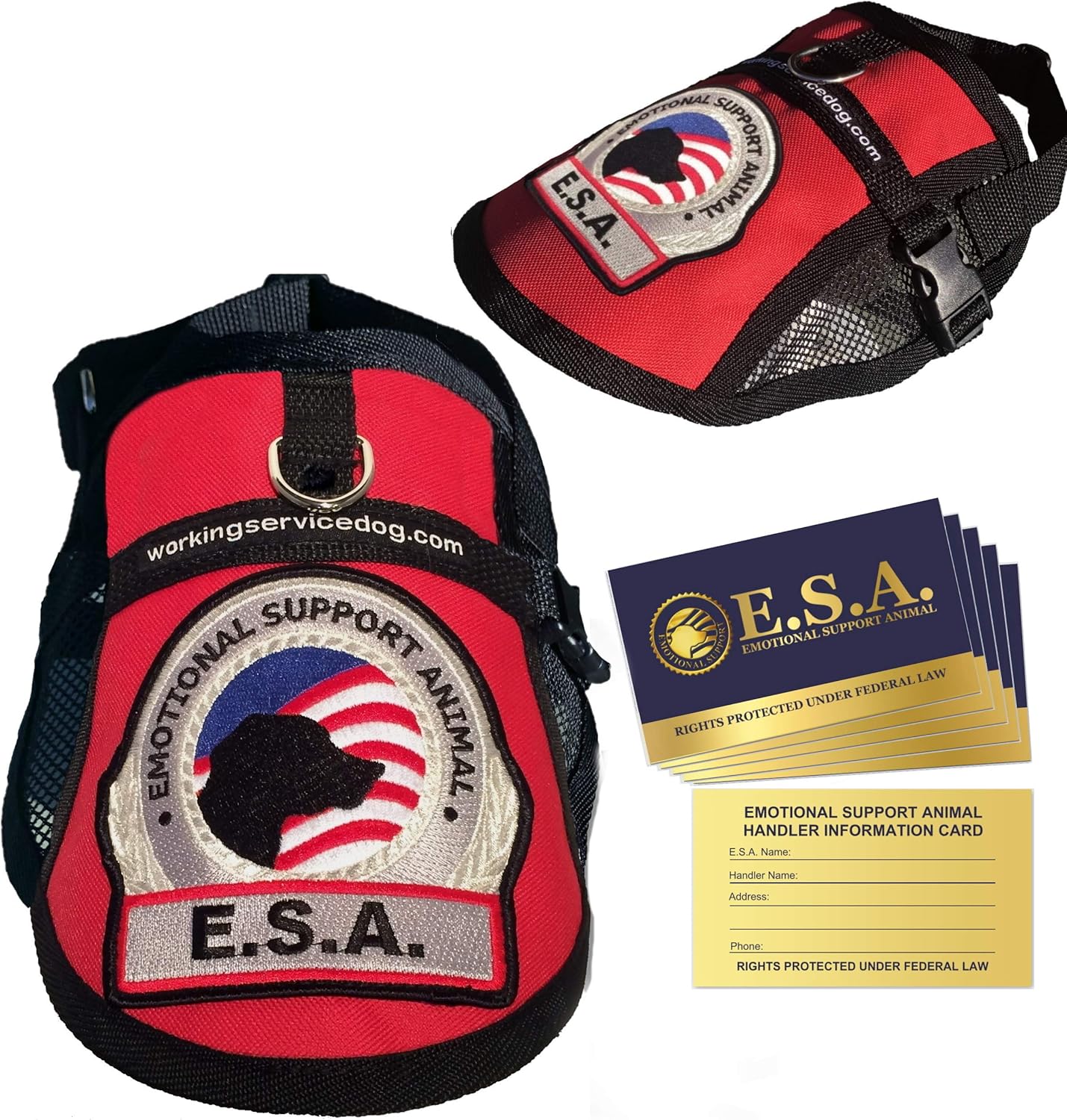 Premium Emotional Support Dog Vest | ESA Dog Vest | Mesh Cooling Panel | Emotional Support Dog Harness | Includes 5 Federal Law ESA Handout Cards (18″ – 22″ Girth, Red)