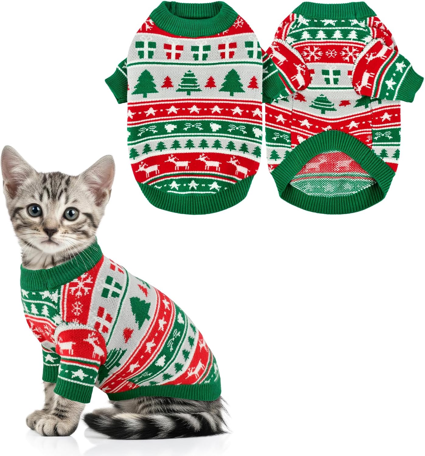 Puppy Cat Christmas Sweater Dog Xmas Round Neck Sweater Pet Christmas Tree Pullover Knitwear Clothes Xmas Elk Apparel Outfit for Cat Dog S