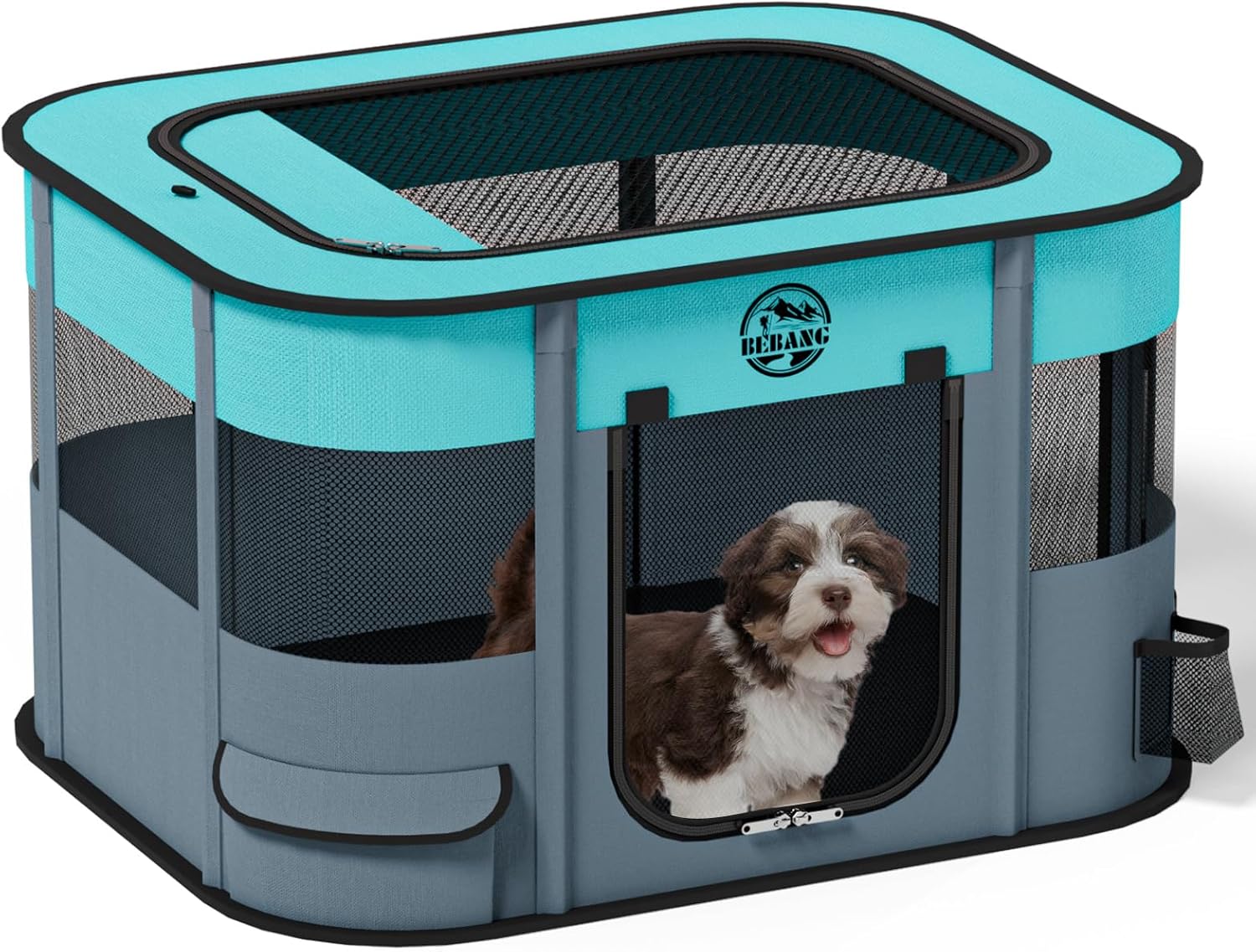 Puppy Playpen Cat Dog Crate: Play Pen Indoors Pet Playpens Portable Foldable Cage Kennel House for Medium Small Medium Kitten Rabbit Guinea Pig Hamster with Food Bowl (M)