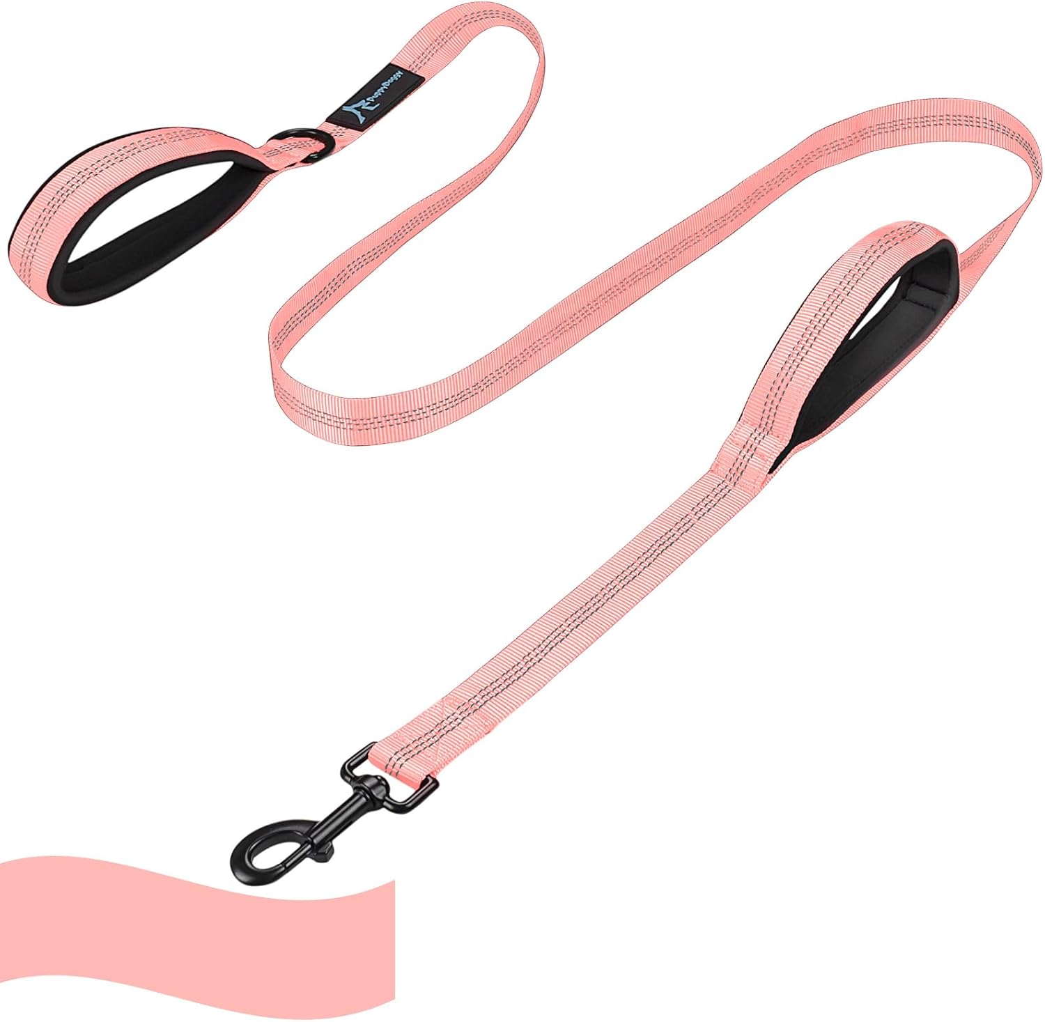 PuppyDoggy Dog Leash for Large Medium Dogs 6Ft x 1″ Reflective Stitching Large Leash with 2 Traffic Padded Handles Dog Lead Rope for Running Walking Training (Pink 1 Pack)
