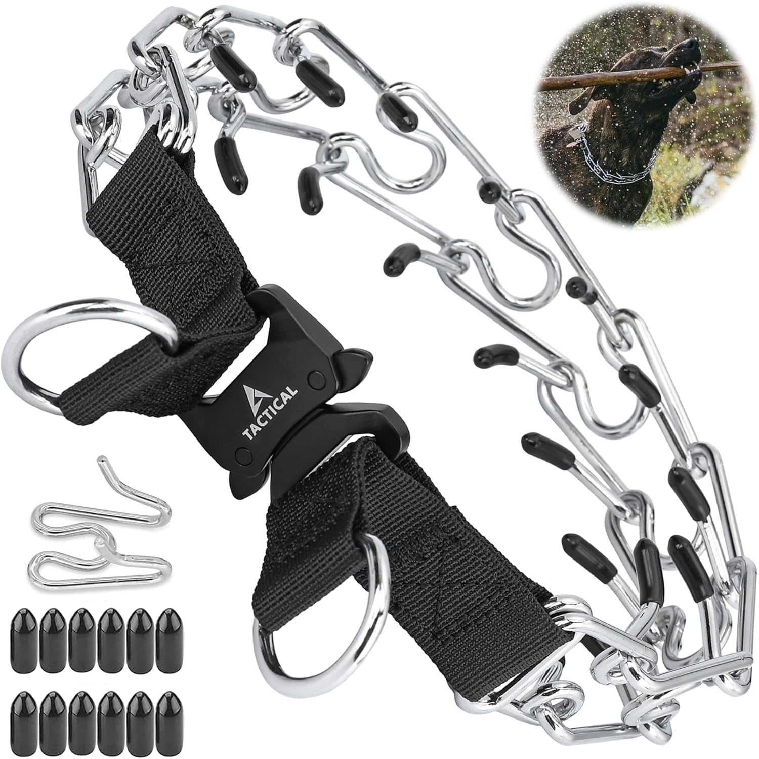 Quick Release Dog Training Collar Adjustable Stainless Steel Collar for Small Medium Large Dog (Black, S Neck Girth 11.2″-14.5″)