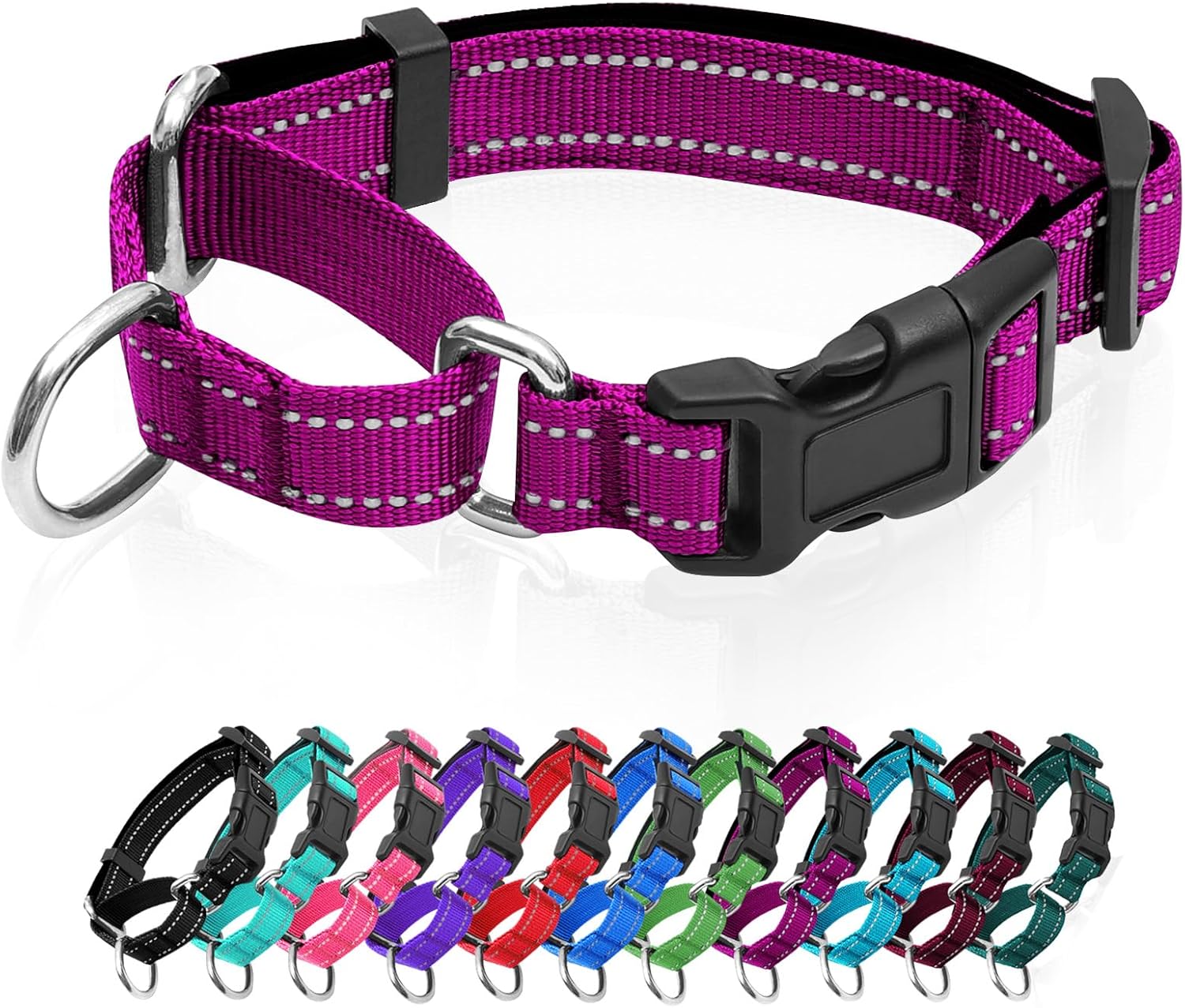 Reflective Martingale Dog Collars. Dog Collar with Quick Release Buckle. Adjustable Soft Padded Breathable Nylon Pet Collar Suitable for Puppies for Small Medium Large Dogs.