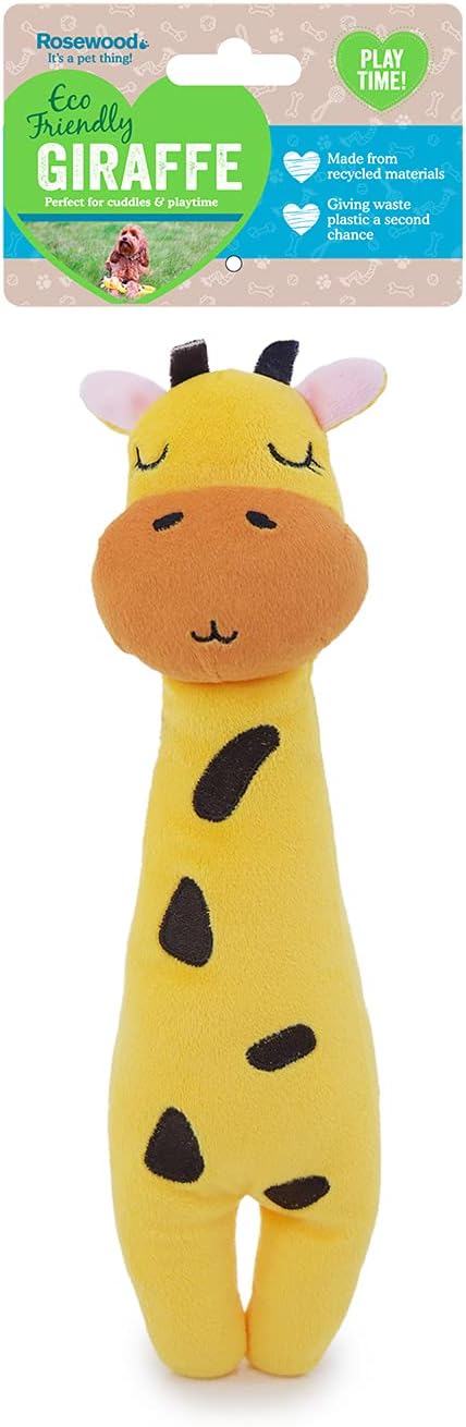 Rosewood Eco Friendly Plush Giraffe Dog Toy with Squeaker, Made from Recycled Plastic Bottles Mixed