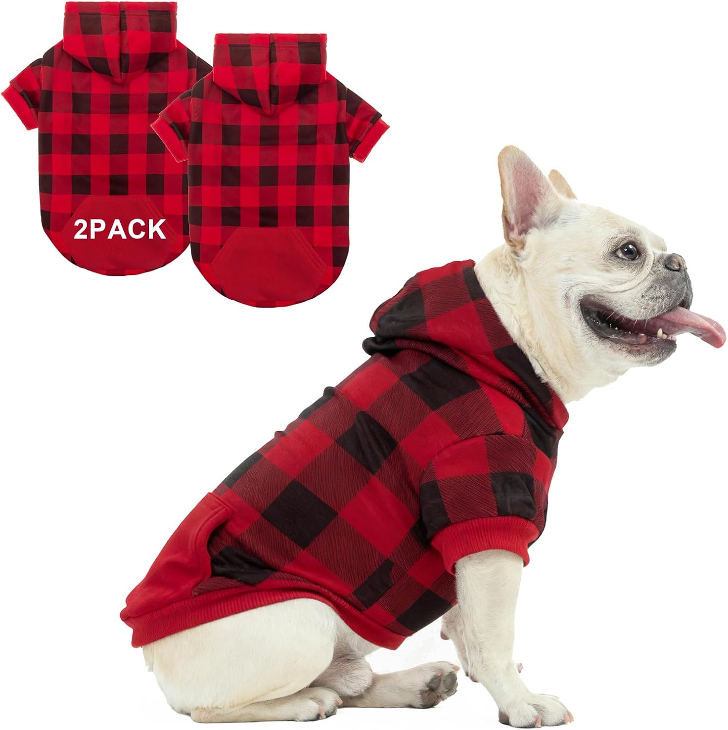 SCENEREAL 2 Pack Dogs Hoodies for Small Medium Dogs, Soft Sweatshirt with Hat Pocket, Hooded Clothes Coat Outfit, Pocket, Red