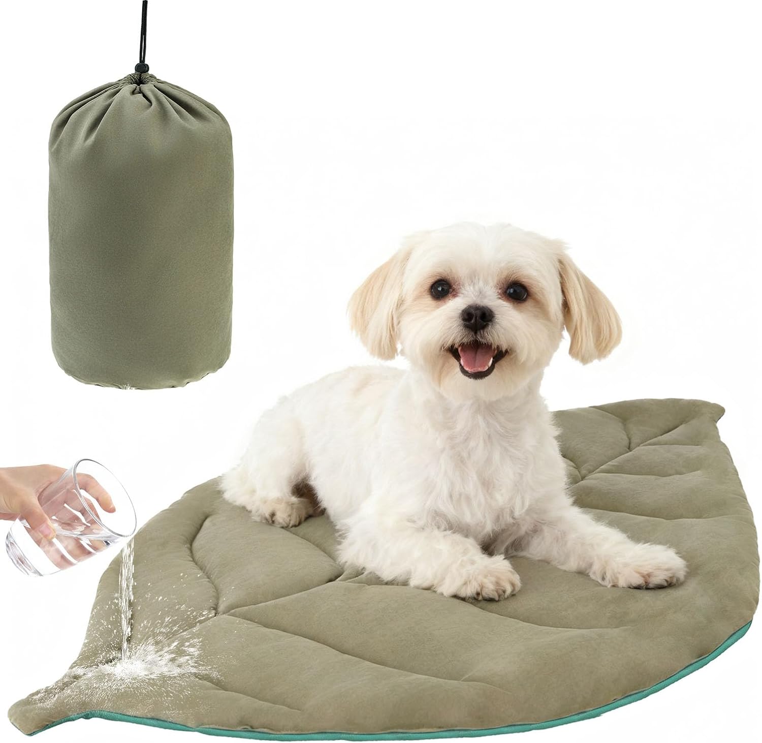 SCENEREAL Outdoor Dog Bed – Waterproof Reversible Leaf Mat 43×26, Portable Foldable Pet Bed for Small/Medium Dogs & Cats, All-Weather for Camping & Travel