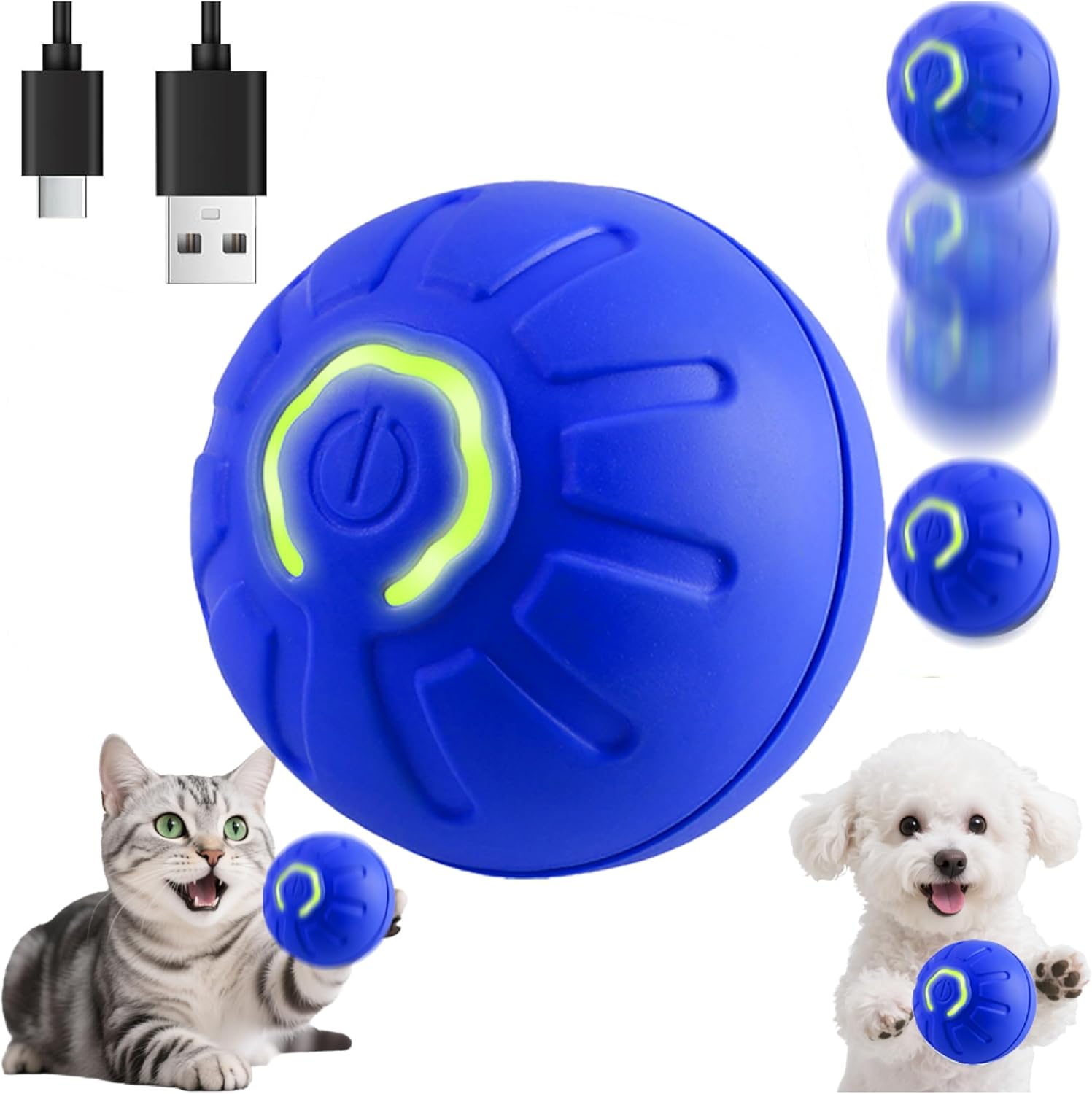 Self-Moving Dog Toy Ball – Auto Roll & Motion-Activated Play | Chew-Resistant | USB Rechargeable | for Puppies to Medium Dogs (Blue,2in Small)