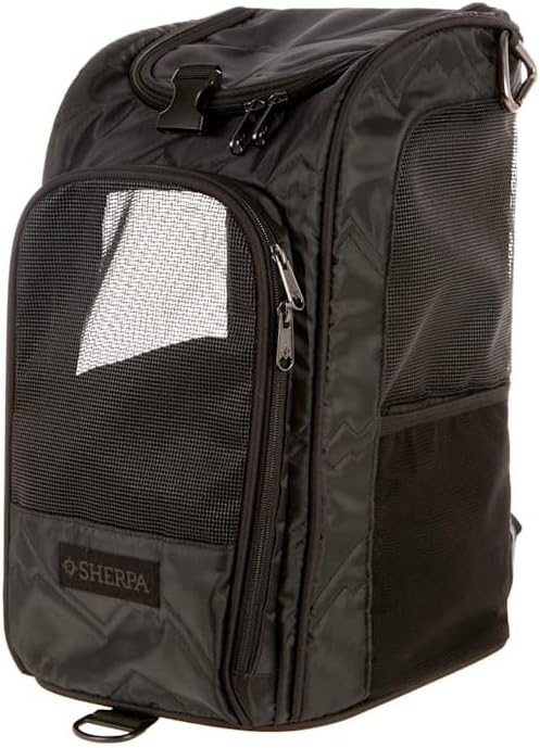 Sherpa Deluxe Guaranteed On Board Convertible Pet Carrier & Backpack, Black, Medium