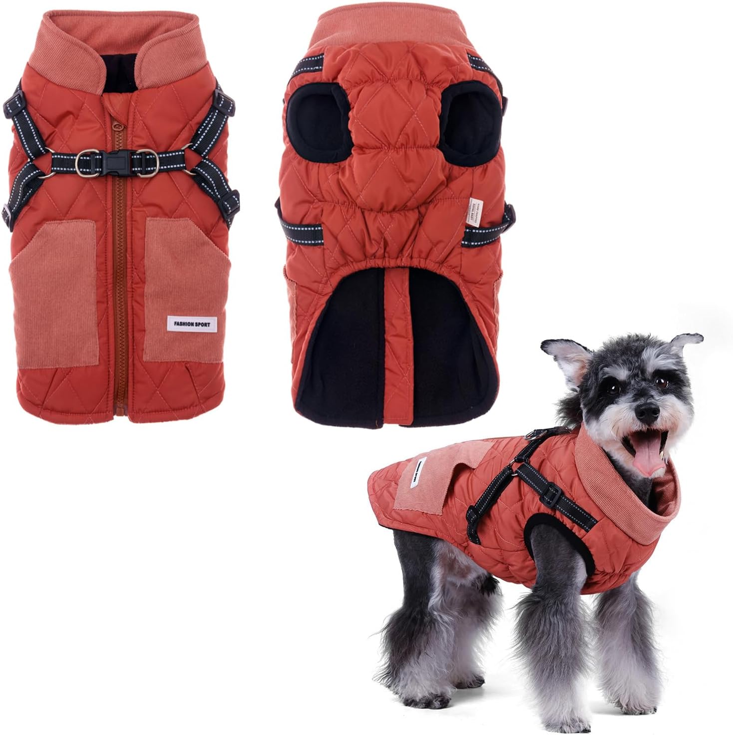 Small Dog Coat for Small Dogs Jackets Waterproof Reflective Fleece Inner Dog Winter Jacket with Harness Zipper, Dog Coats for Cold Weather Small Dogs Winter Coat Clothes Red