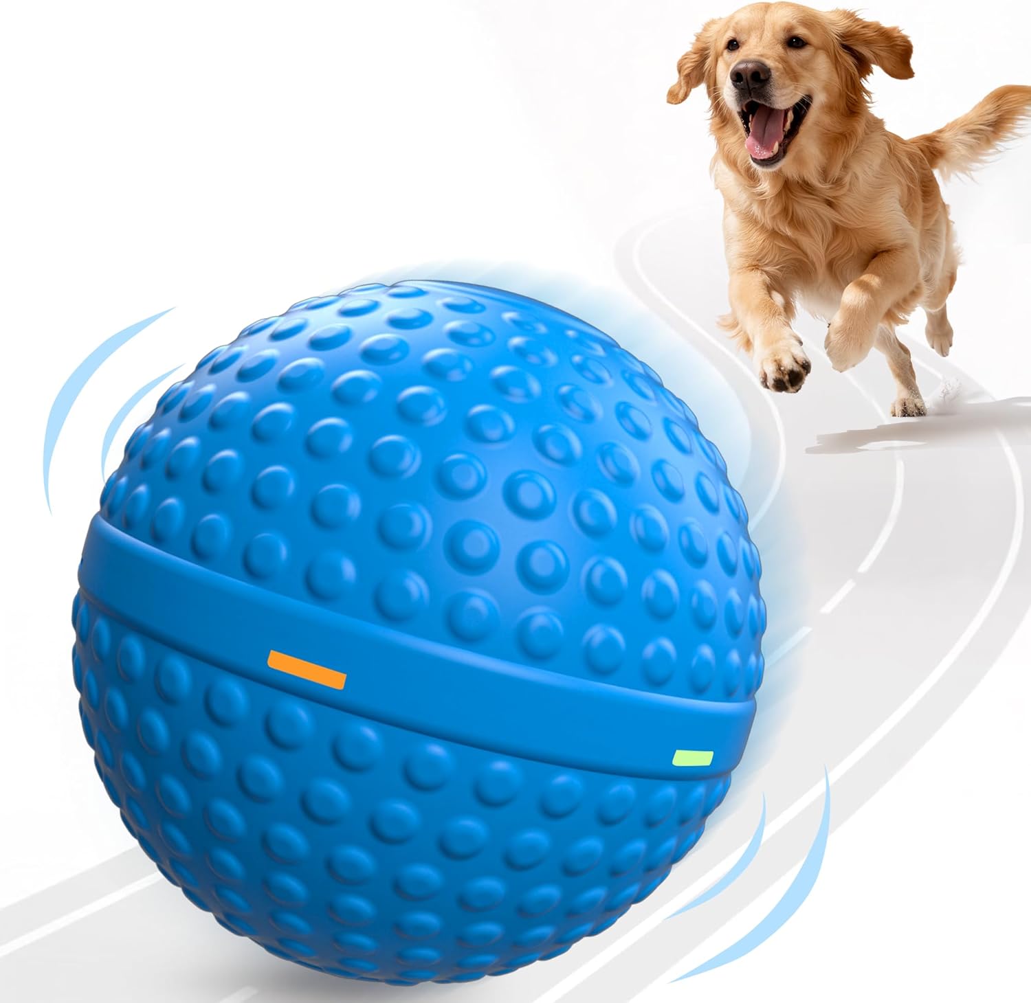 Smart Interactive Dog Balls, Durable Food-Grade Rubber Material, Automatic Moving, Bouncing, Rotating Toy with Light for Medium, Large Dogs, IPX7 Waterproof (Blue)