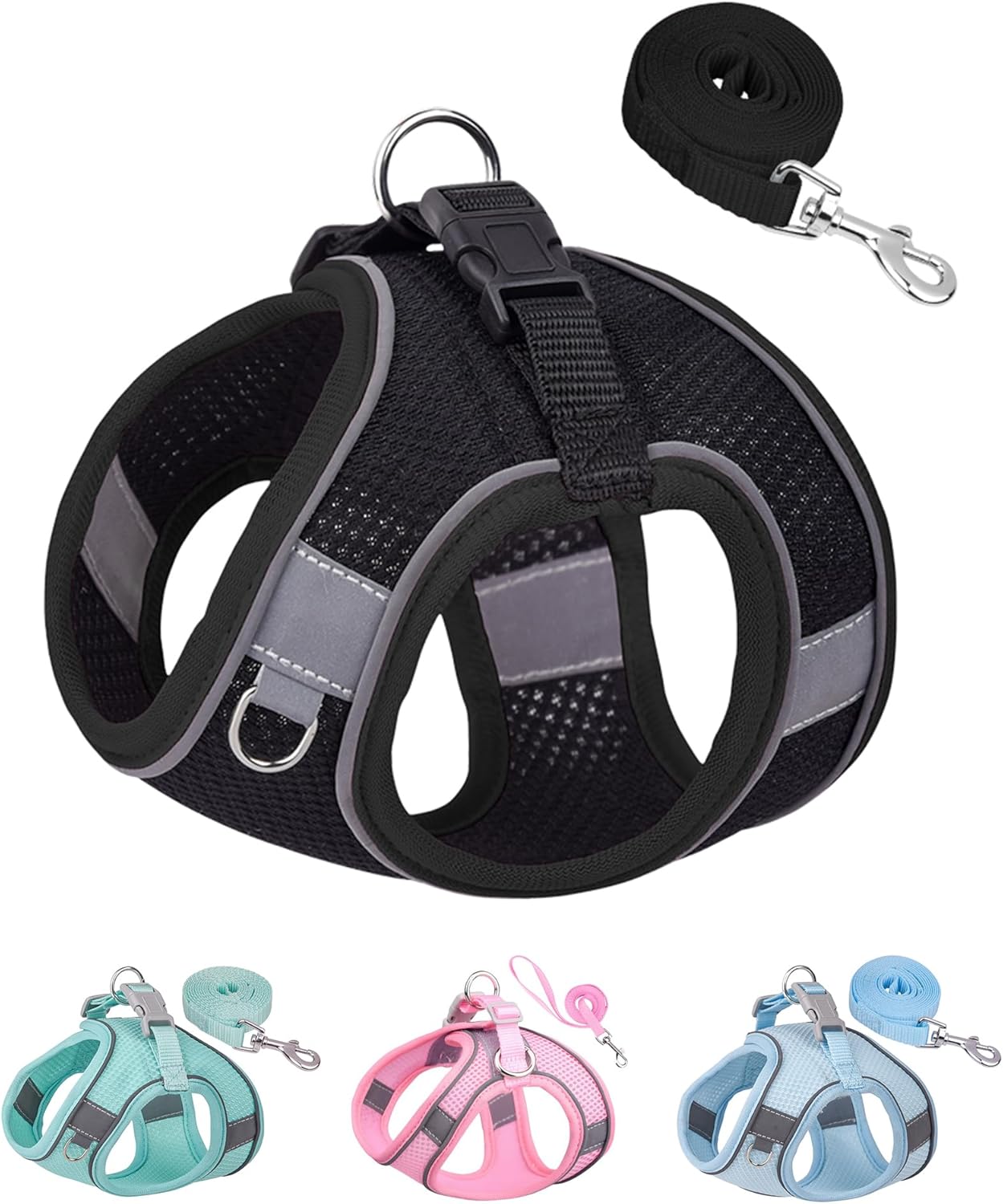 Solmoony Dog Harness for Small Medium Dogs No Pull, Puppy Harness and Leash Set, Puppy Harness, Step in Harness for Small Dogs,mesh Dog Harness. (Black, M)