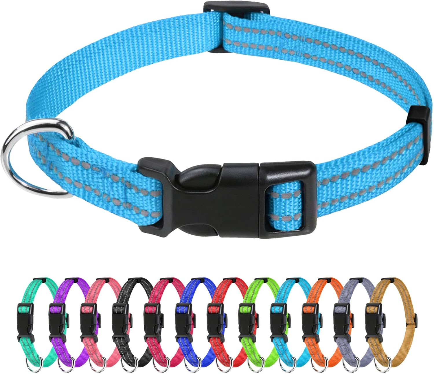 TagME Dog Collars for Small Dogs, Reflective Nylon Pet Collar with Quick Release Buckle, Small Dog Collar for Boys, Sky Blue, 3/8″ Width