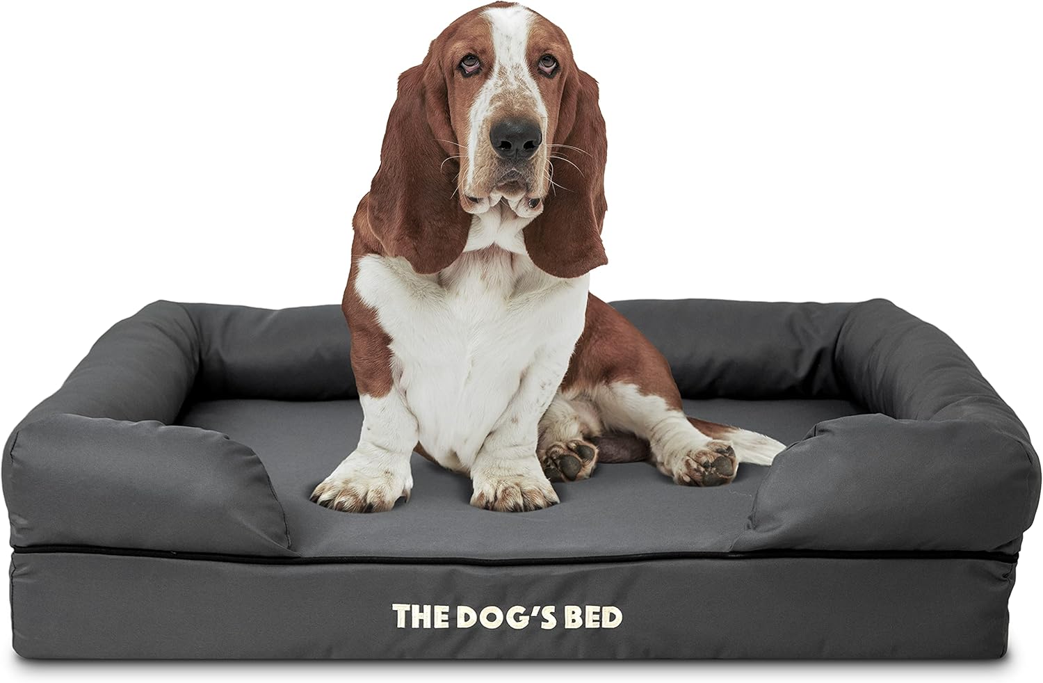 The Dog’s Bed Orthopedic Memory Foam Dog Bed with Bolsters, Oxford Fabric, Grey with Black Trim, Large