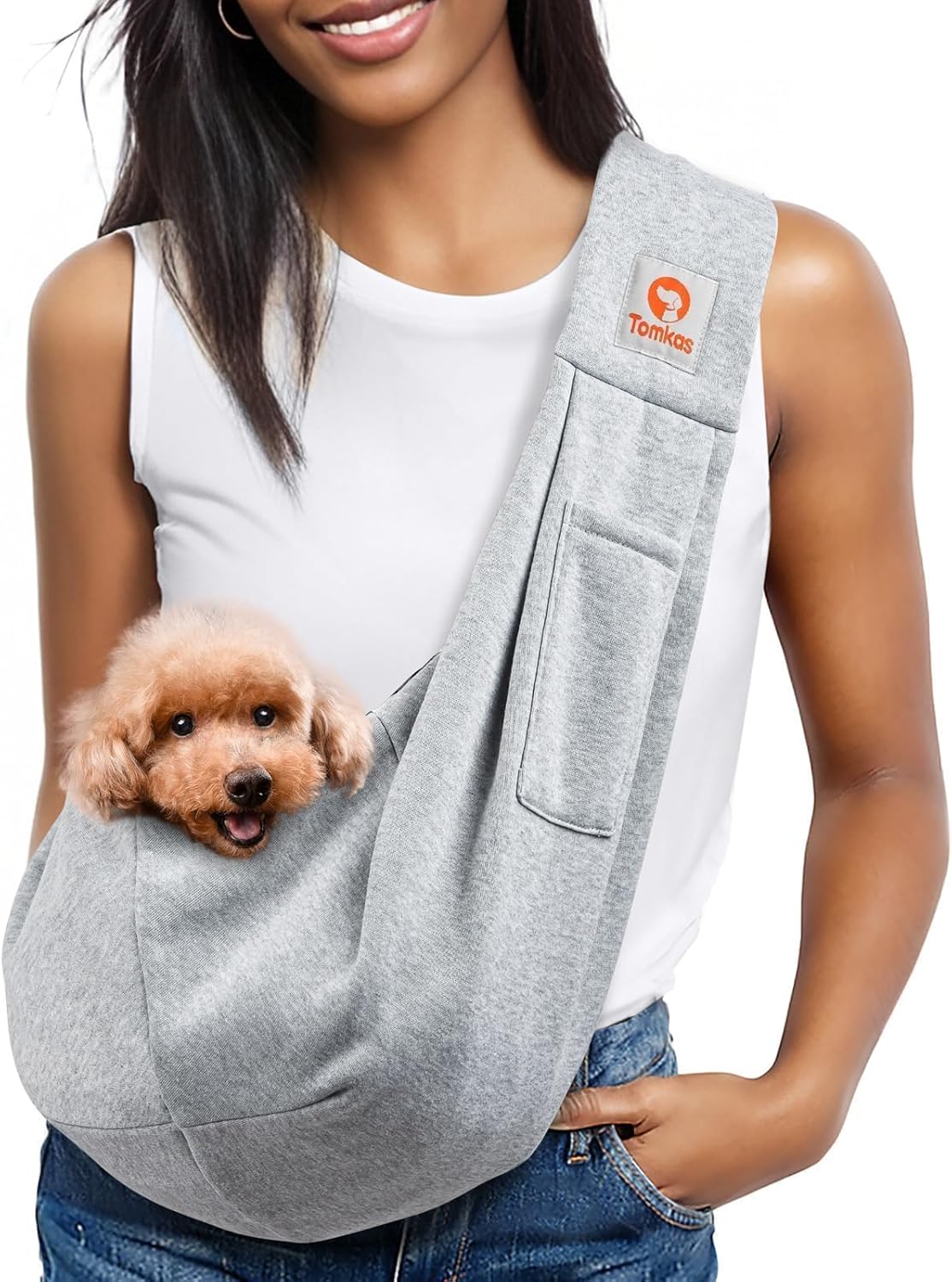 Tomkas Small Dog Sling Carrier – Cat Sling Carrier – Classic Pocket & Classic Strap – for 3-10 lbs Pets(Grey)