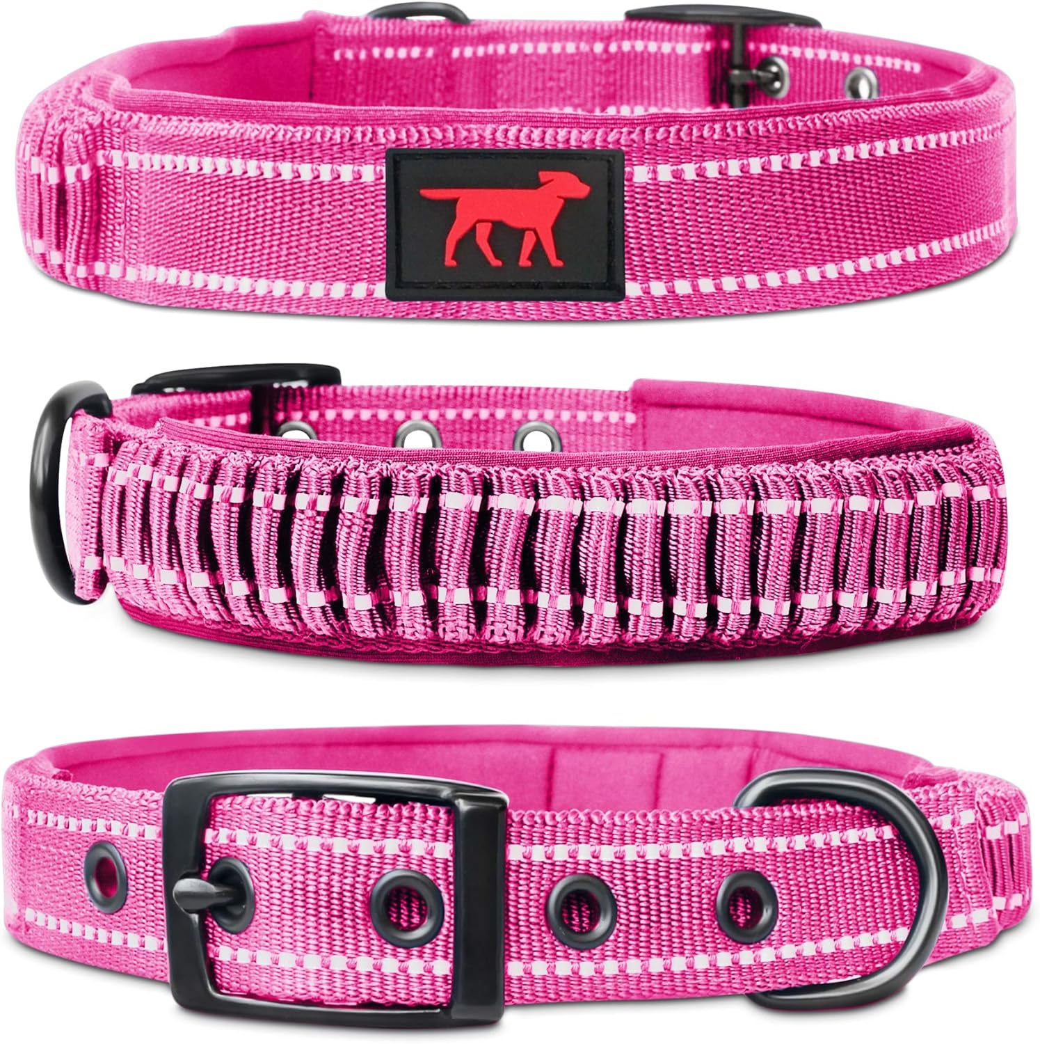 Tuff Pupper Heavy Duty Dog Collar with Handle | Ballistic Nylon Heavy Duty Collar | Padded Reflective Dog Collar with Adjustable Stainless Steel Hardware | Convenient Sizing for All Breeds