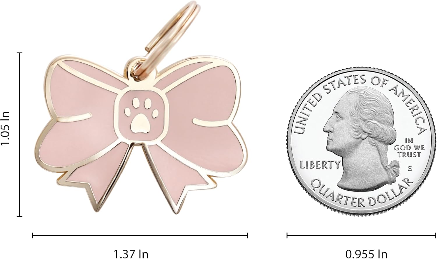 Two Tails Bow Pet ID Tag, Personalized Dog Name Tag with Custom Engraving, Cute Gold Bow Charm for Dogs & Puppies, Durable Brass with Gold Plating, Stylish Pet Accessory for Collars & Harnesses