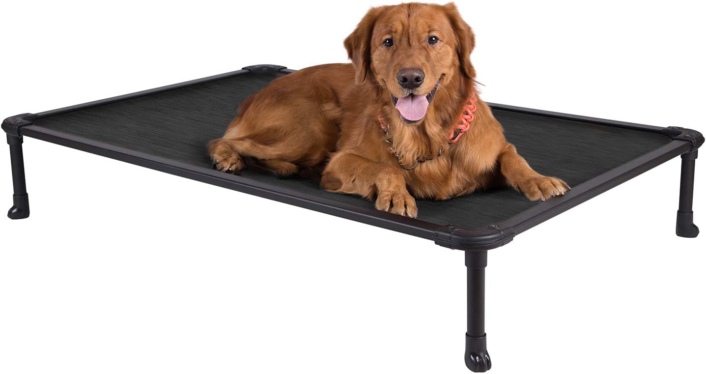 Veehoo Chew Proof Elevated Dog Bed – Cooling Raised Pet Cot – Rustless Aluminum Frame and Durable Textilene Mesh, Unique Designed No-Slip Feet for Indoor or Outdoor Use, Black, X-Large, CWC2002