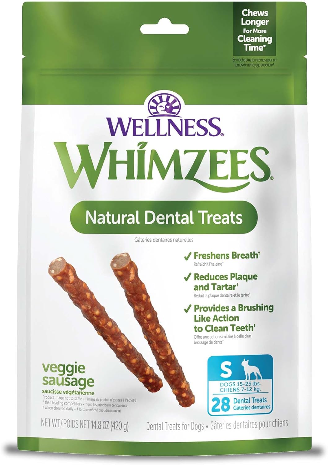 WHIMZEES Wellness Veggie Sausage Dog Dental Treats, Small Size Stick, (28 Count)