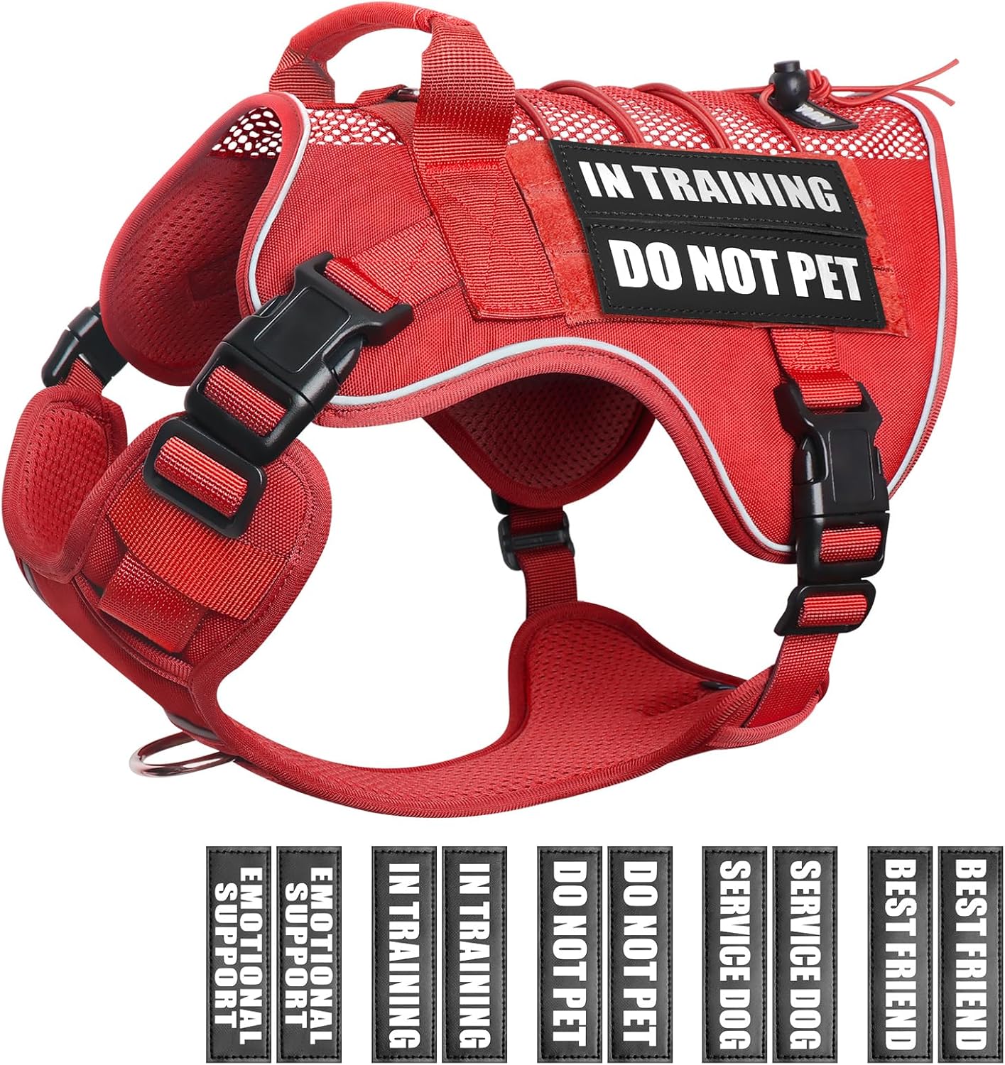 WINSEE Service Dog in Training Mesh Harness with 10 Pet Patches, Soft Air Mesh Breathable Tactical Dog Molle Vest, Reflective Military Pet Vest for Walking Hiking for Large Dogs