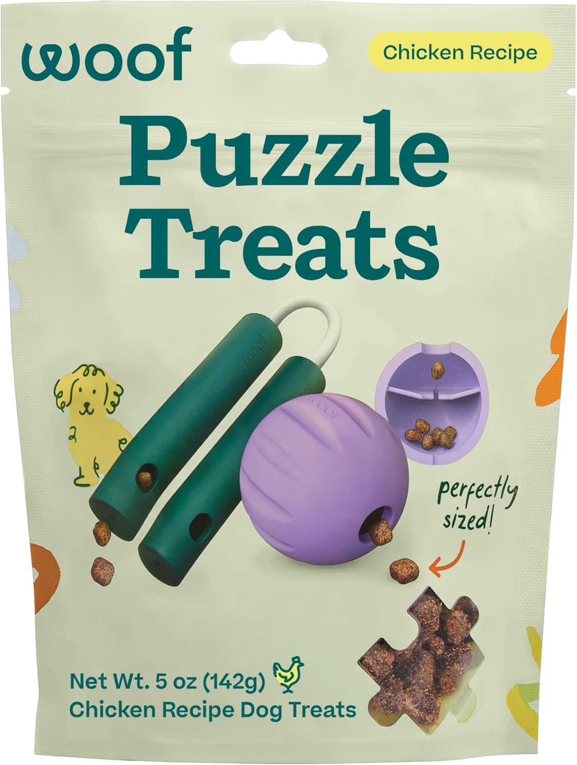 WOOF Air-Dried Puzzle Treats – Refill Treats Sized Puzzle Toys – The Perfect Dog and Puppy Training Treats – Made with Real Chicken – 5 oz