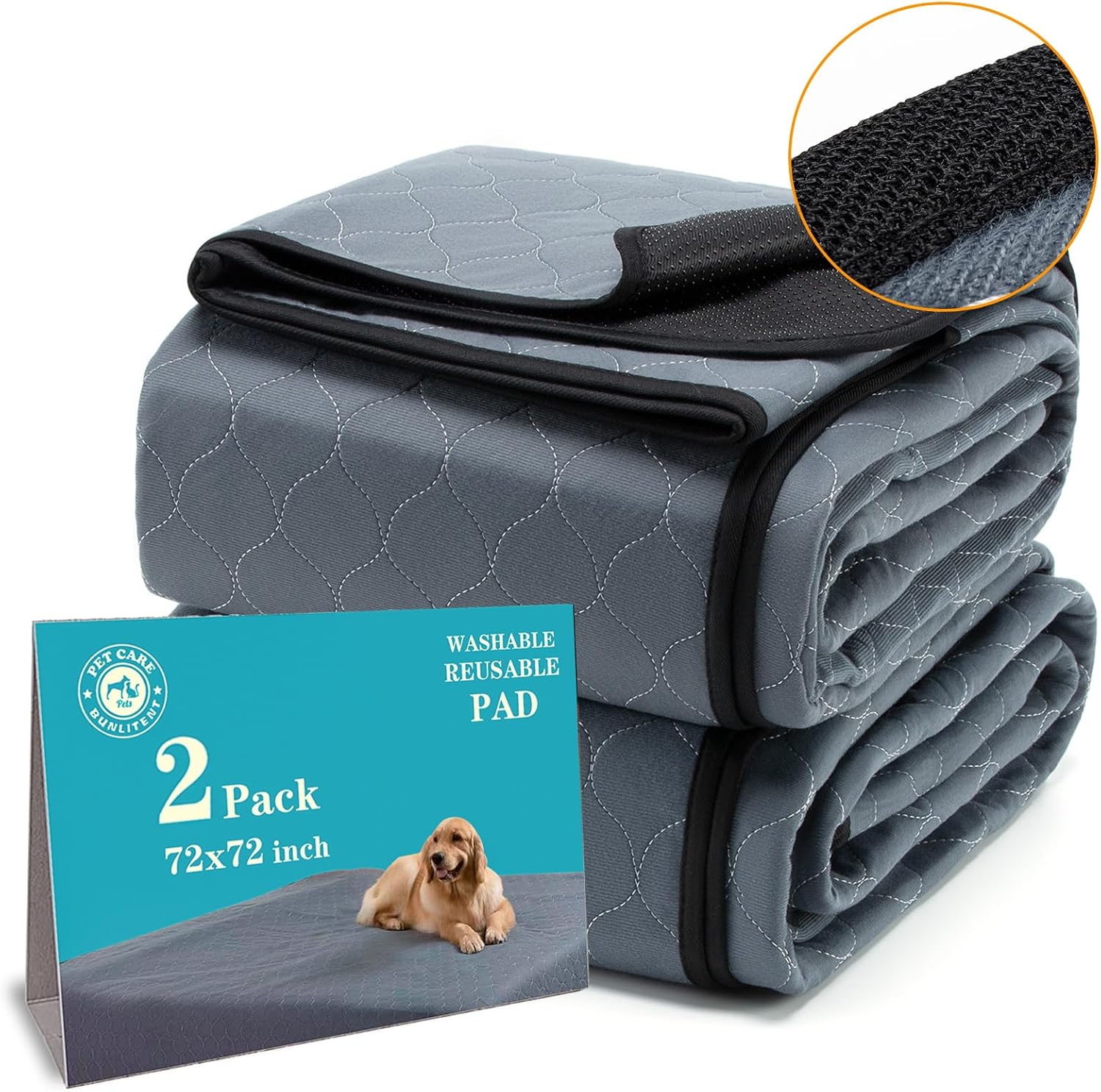 Washable Pee Pads for Dogs 72×72, 2 Pack, Extra Large Reusable Puppy Pads, Dog Training Pads with Quick Dry, Large Anti-Slip Dog Pee Pads, Whelping Pads, Potty Pad