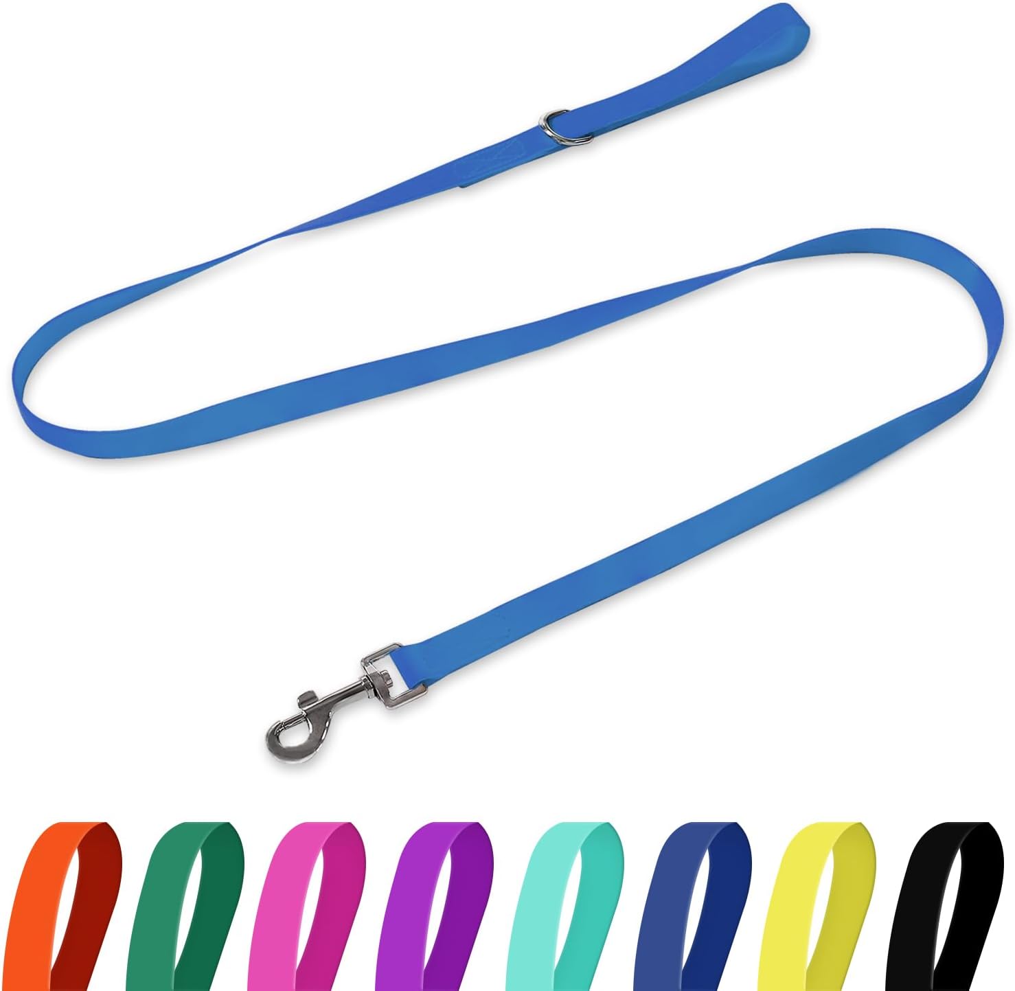 Waterproof Dog Leash, 5/6 FT Durable Odor-Proof Dog Leashes with Strong Metal Hooks Fits Small Medium or Large Dogs (Blue, 6FT – 1 inch Width)