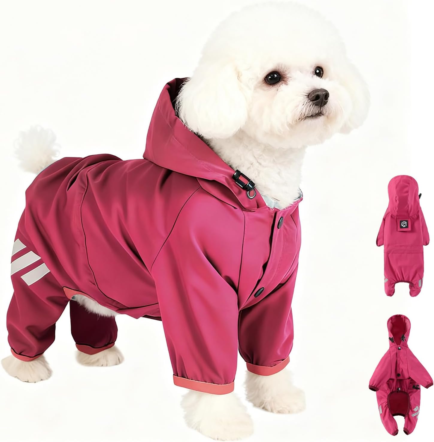 Waterproof Dog Raincoat with Legs, Windproof, Silky Lining, Leash Hole, Reflective Strap – Lightweight Puppy Clothes for Small Medium Dogs, Gift Idea for Christmas (Pink, M)