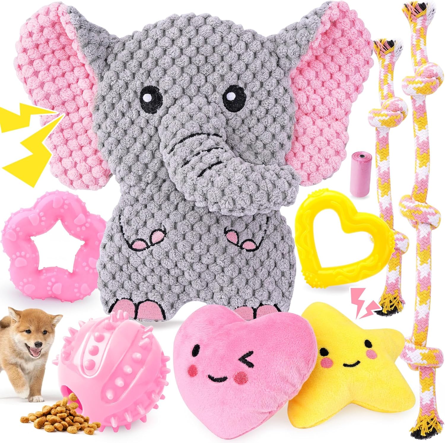 XIUGOAL Pink Puppy Toys – 9 Pack Puppy Chew Toys for Teething, Enrichment Dog Toys for Small Dogs to Keep Them Busy, Squeaky Plush Toy for Boredom