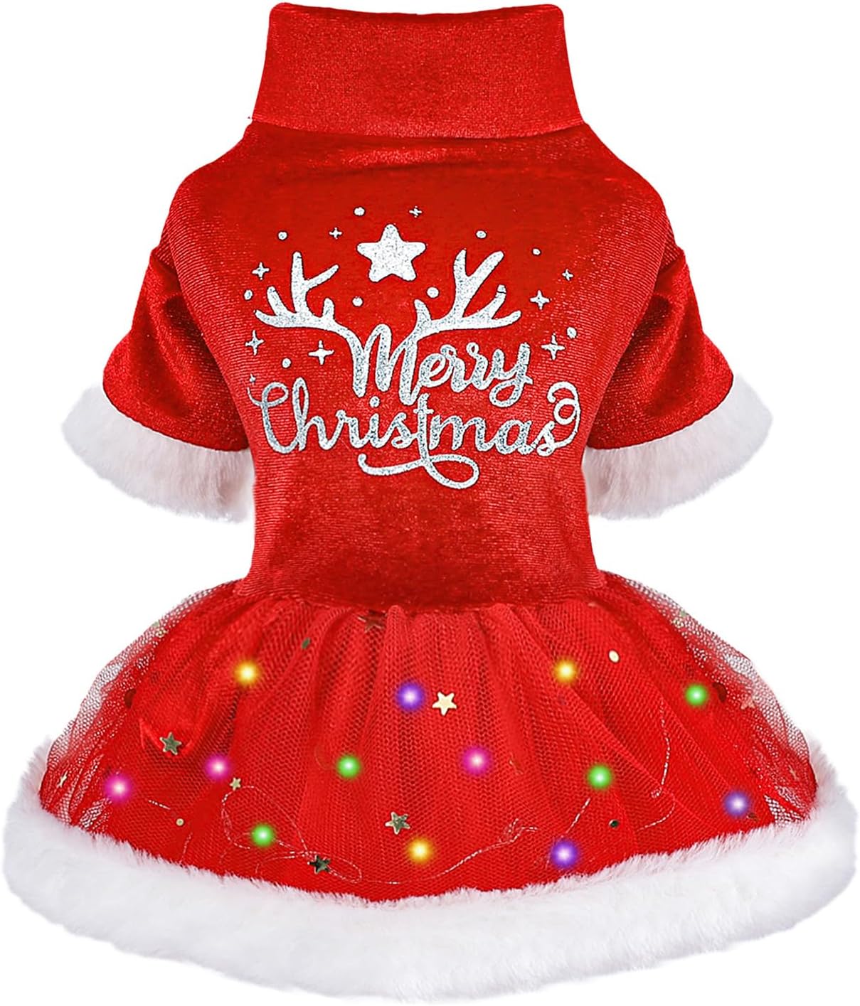Yikeyo Dog Christmas Dress, Dogs Christmas Outfit Sweater LED Light Winter for Small Puppy Girl Clothes Costume,Cat Doggy Pet Apparel,Red,M