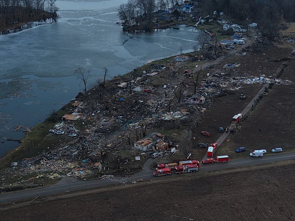 Devastating tornado damage in Union City, Michigan