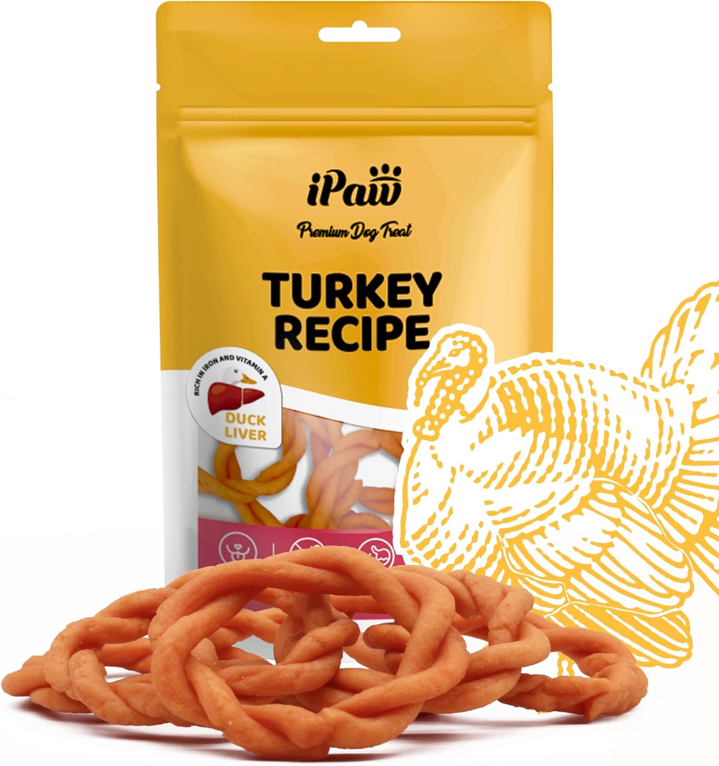 iPaw Turkey Dog Treats, All Natural Human Grade Dog Treat, Suitable for Training chew, Hypoallergenic, Rawhide Alternative, Ring (Duck Liver)