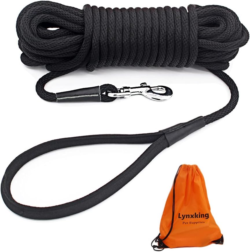 lynxking Check Cord Dog Leash Long Lead Training Tracking Line Comfortable Handle Heavy Duty Puppy Rope 15ft for Small Medium Large Dog