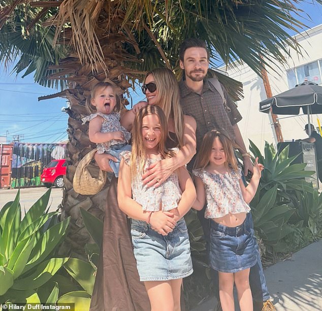 Duff and Koma have welcomed three daughters - Banks, seven, Mae, five, and Townes, two (pictured April 7)