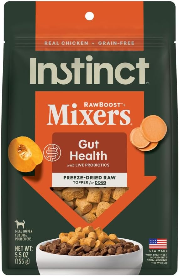 Instinct RawBoost Functional Mixers, Freeze Dried Dog Food Topper, Grain-Free, Real Chicken – Gut Health, 5.5 oz. Bag