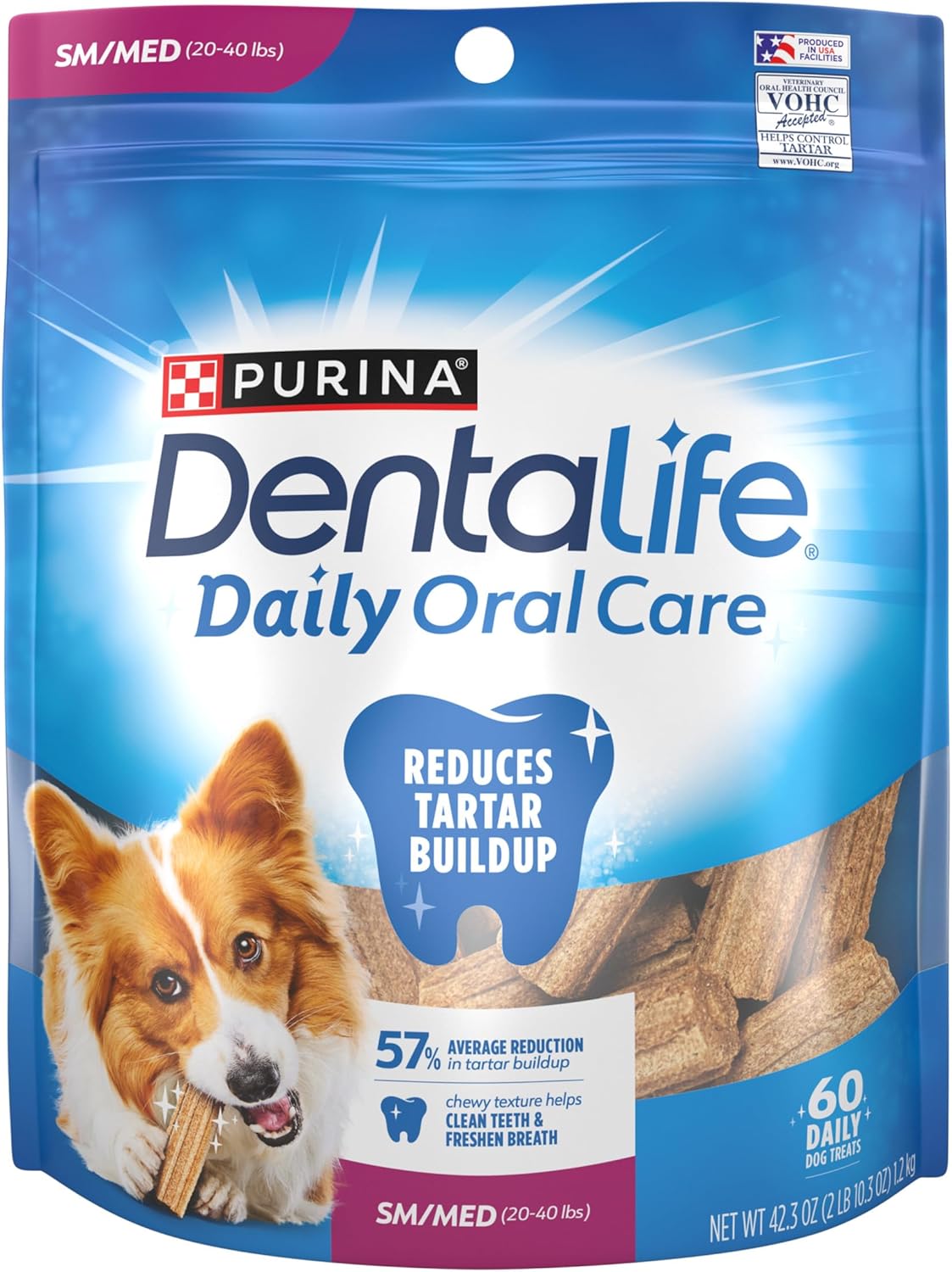 Purina DentaLife Daily Oral Care Dog Dental Chews for Small and Medium Breed Dogs – 60 ct.