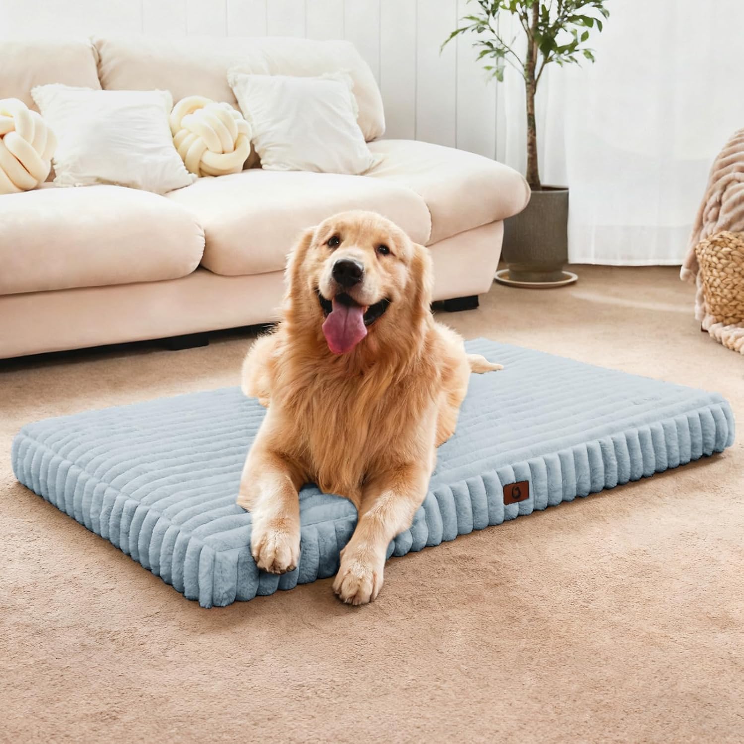 Dog Beds for Large Sized Dog, Orthopedic Pet Bed with Waterproof Lining, Soft Short Plush Surface & Egg Crate Foam, Machine Washable Pet Bed with Removable Cover & Anti Slip Bottom