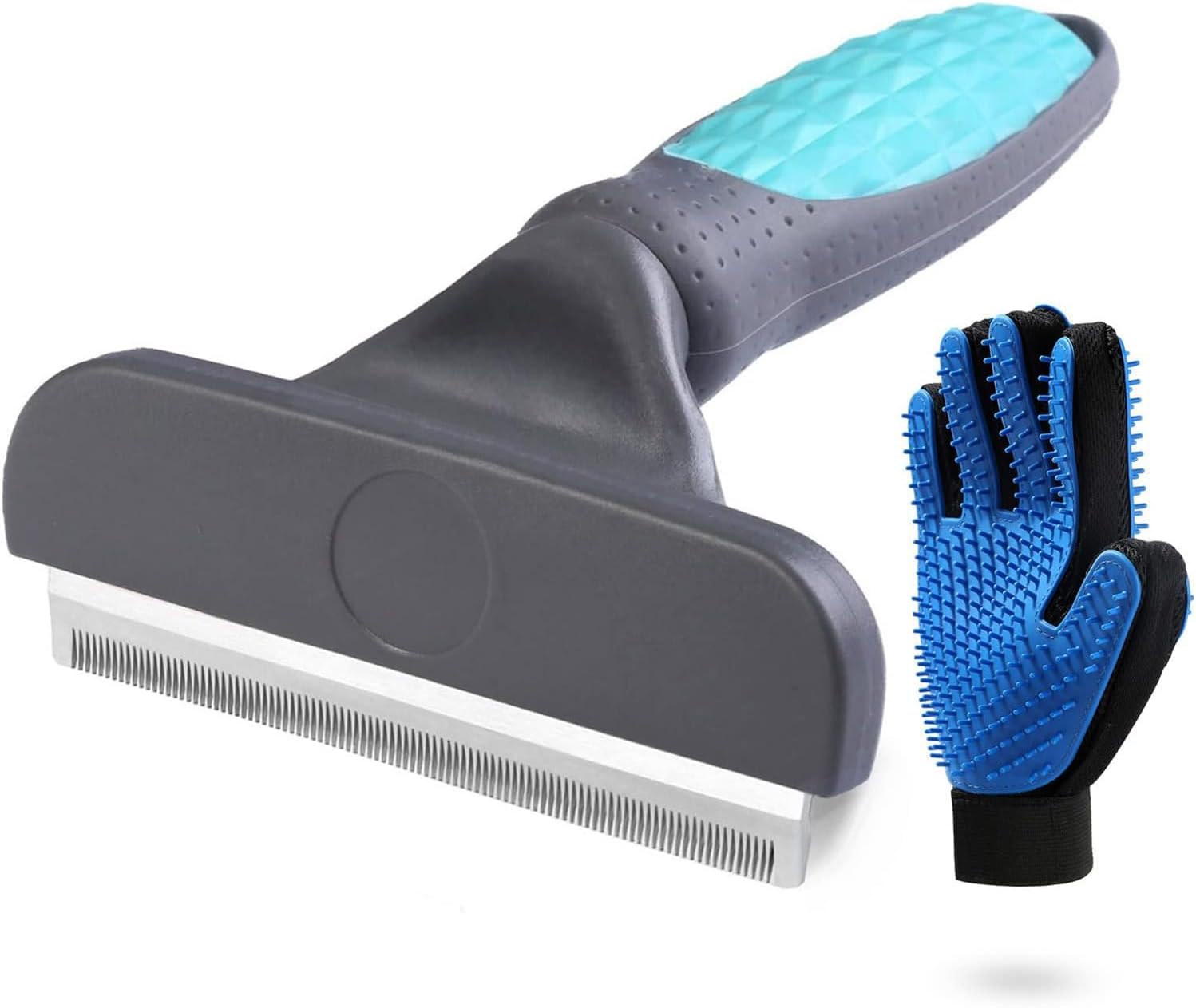 2PCS Pet Grooming Brush Set, Undercoat Deshedding Tool & Double-Sided Silicone Glove for Dogs, Cats & Horses – Gentle & Effective Loose Hair Removal, Shedding Reduction
