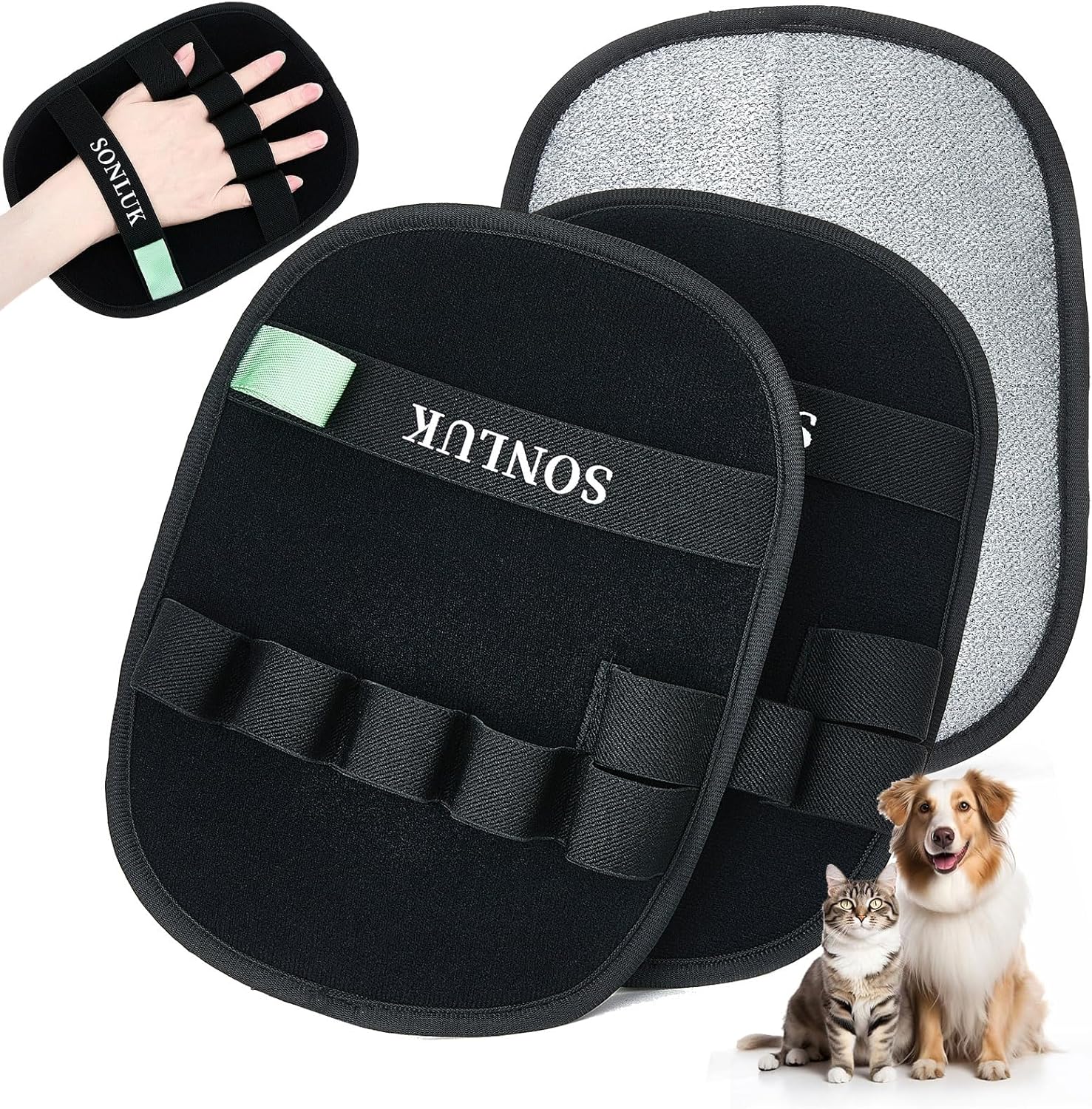 2PCS Pet Hair Removal Glove for Dogs&Cats,Newly Upgraded 5-Finger Reusable Electrostatic Pet Hair Remover,Magic Brush Pet Hair Remover Tool for Laundry,Carpets,Sofa Gaps and Car Seats(Black)