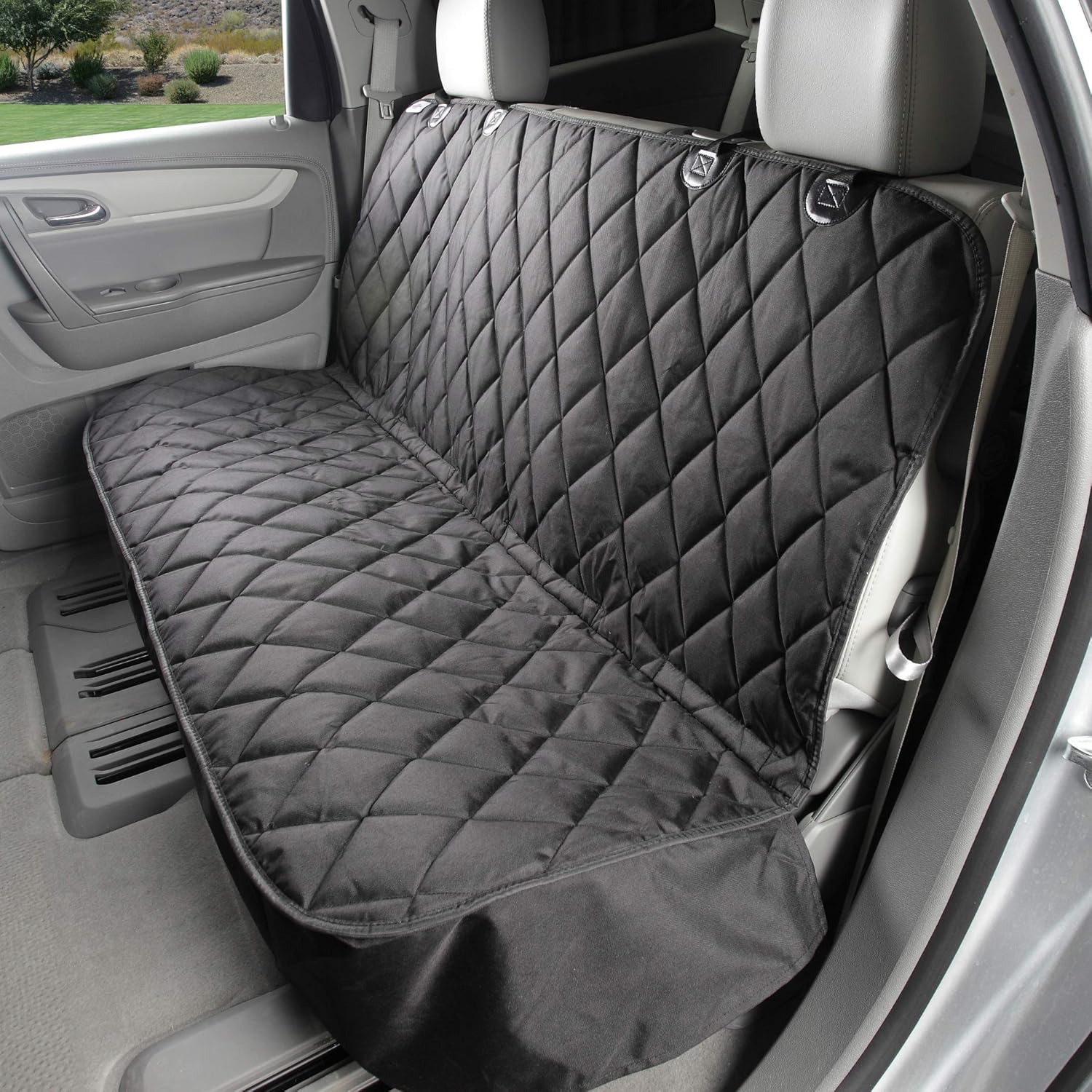 4Knines Back Seat Pet Cover for Dogs w/o Hammock – 54″ Wide, Waterproof Car Seat Cover, Non-Slip, Heavy-Duty – Fits Cars, SUVs, Small Trucks – 2 Seat Belt & Latch Access – Back Seat Protector (Black)