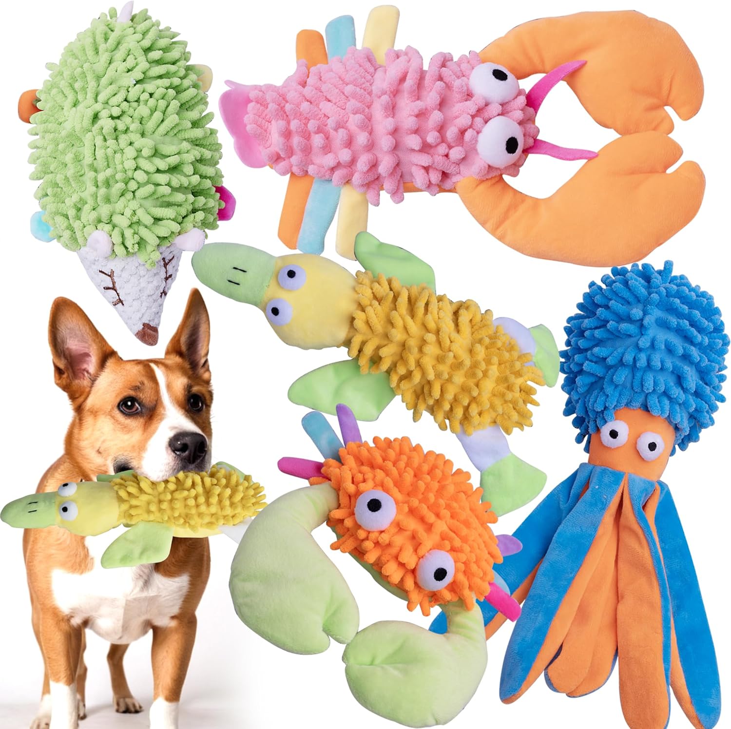 5 Pack Dog Squeaky Toys Bulk Set,Puppy Teething Chew Pet Dog Toy for Small Medium Dogs,Soft Plush Stuffed Crinkle Sound Interactive Fun for Puppy