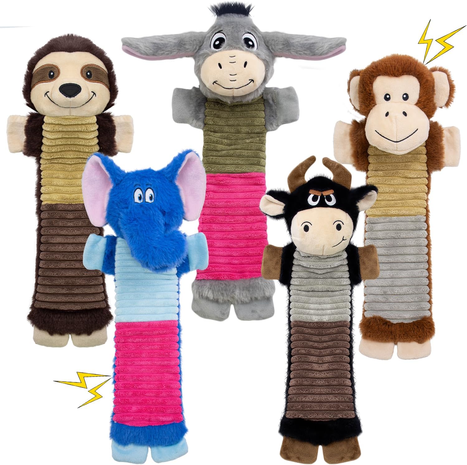 5 Pack No Stuffing Dog Squeaky Toys, Dog Chew with Crinkle and Squeaker, Cute Animal Plush to Keep Them Busy for Tug of war, Not Suitable for Aggressive Chewers