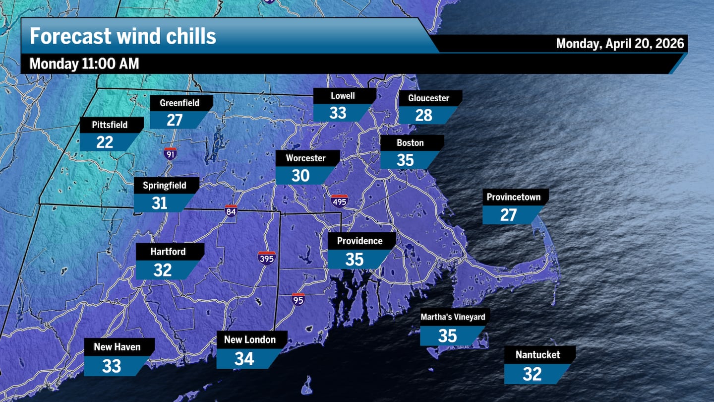Wind chills will likely sink to the mid-30s across Greater Boston the morning of Marathon Monday.