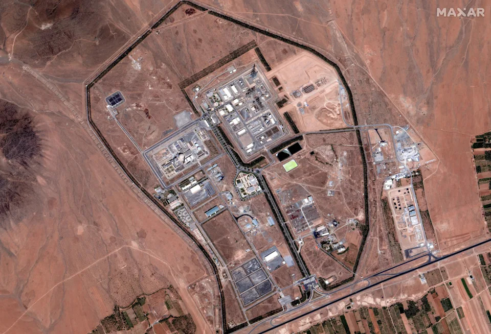 Maxar Satellite Imagery shows the Arak heavy water reactor facility before airstrike damage last June. The complex includes the main reactor dome, distillation towers, and supporting infrastructure. / Maxar / DigitalGlobe/Getty Images/Maxar Technologies