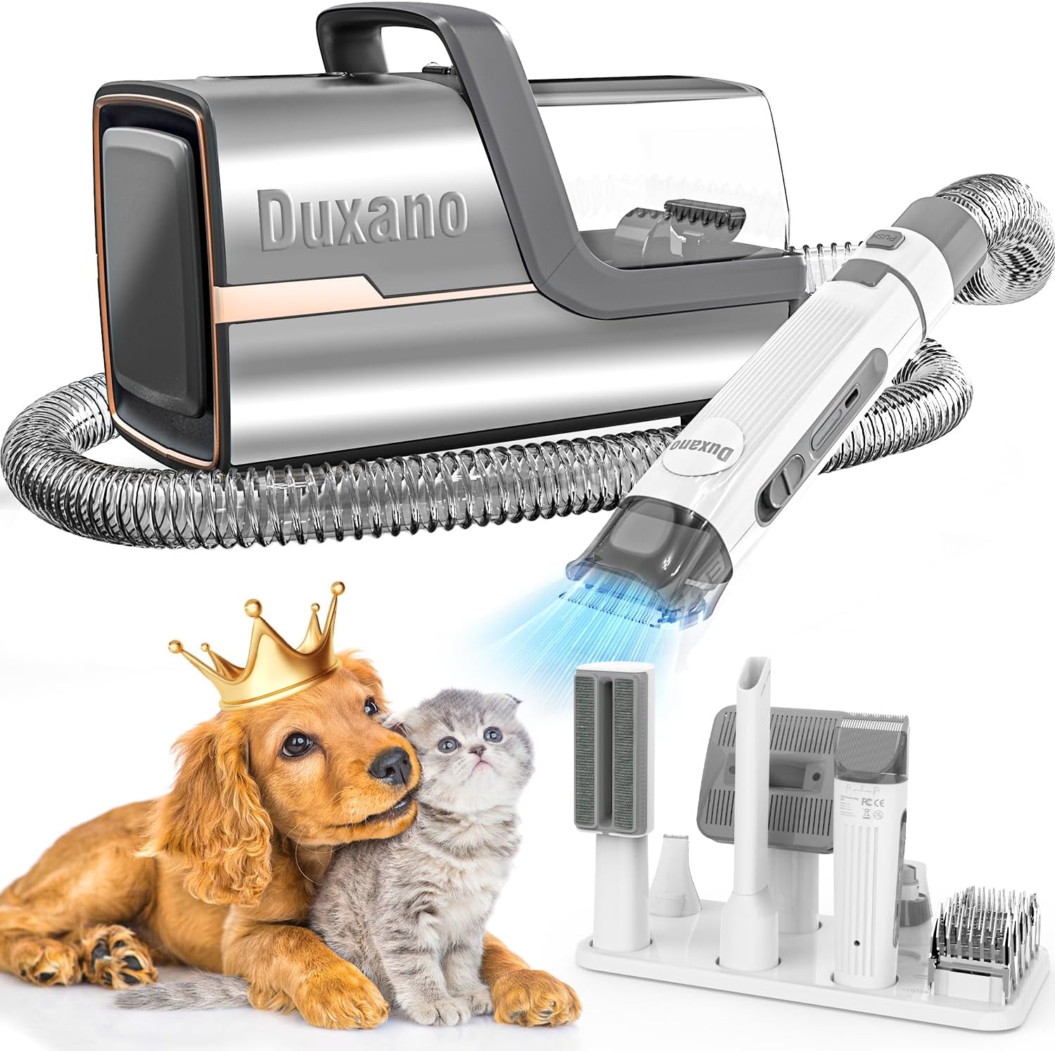 7 in 1Dog Grooming Kit Pet Grooming Kit 15000 Pa Powerful Vacuum Suction Picks Up 99% Pet Hair, Pet Hair Remover with Dog Clippers, Grooming Brush, Nail Trimmer Grinder (Extra Large)